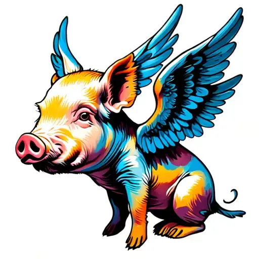 flying pig with wings sitting tattoo design idea