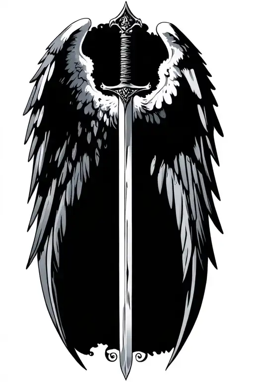 sword and angel wings tattoo design idea