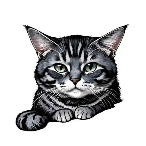 "Animae dimidium maea " memorial of grey tabby cat sitting tattoo design idea