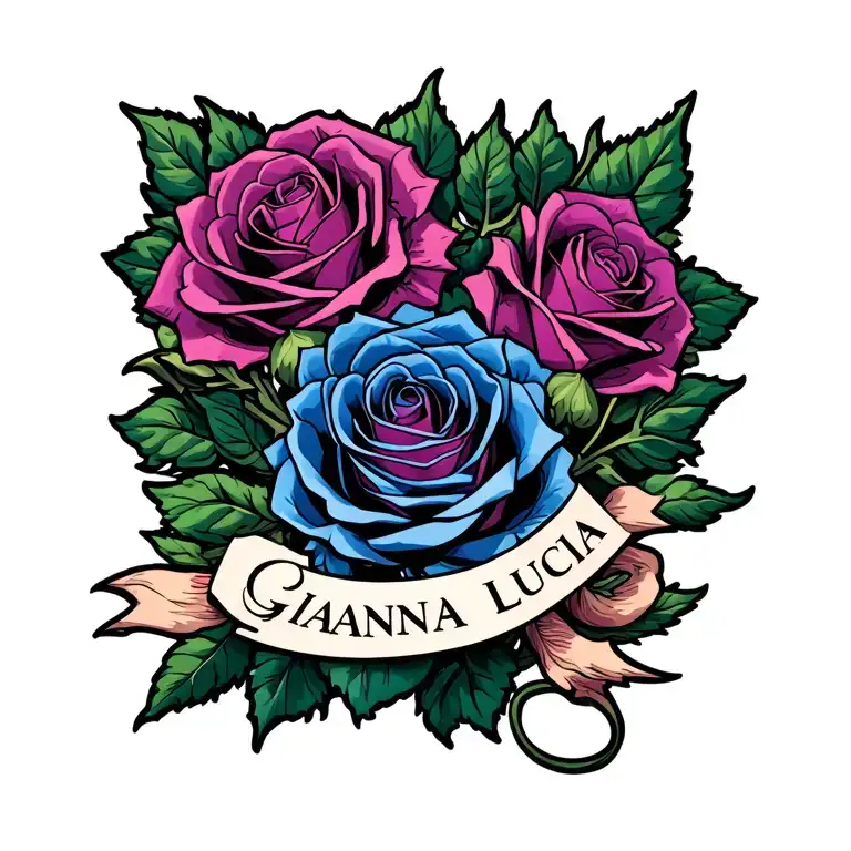 roses with name Gianna Lucia tattoo design idea