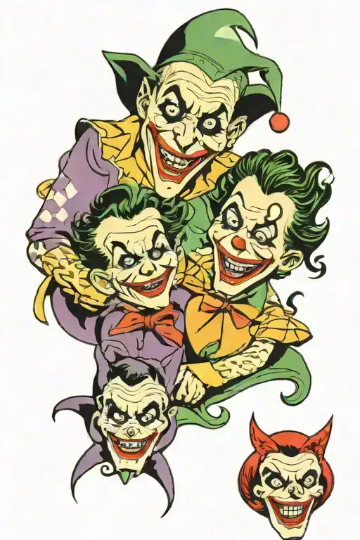 joker and jester sad not smiling while scorpions eat them tattoo design idea