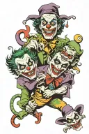 joker and jester sad not smiling while scorpions eat them tattoo design idea