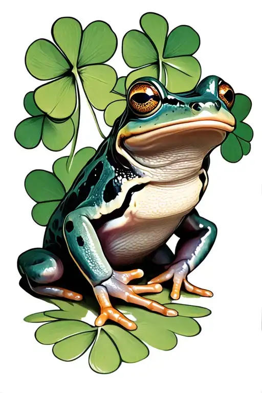 frog and 4 leaf clover tattoo design idea