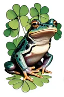frog and 4 leaf clover tattoo design idea