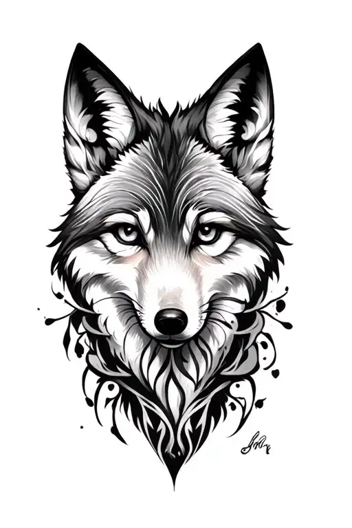 Feminine Wolf and fox tattoo design idea