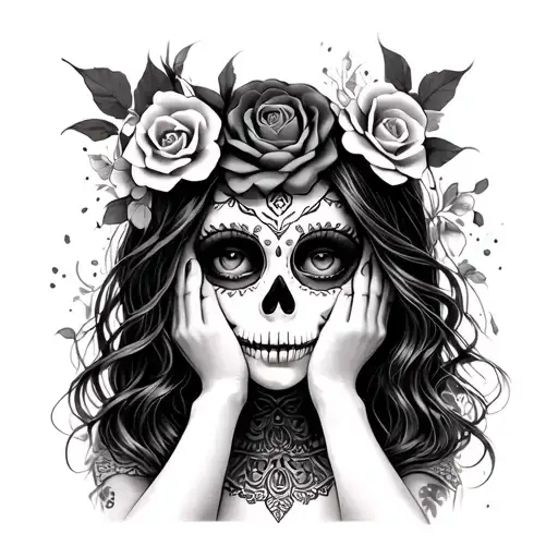 day of the dead girl as see no evil speak no evil tattoo design idea