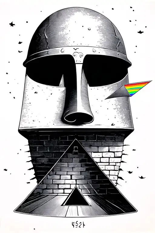 pink floyd division bell album cover art stonepole and prism and moon and brickwall tattoo design idea