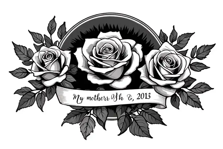 mother keeper with roses nd name nd date of birth nd 4th child tattoo design idea