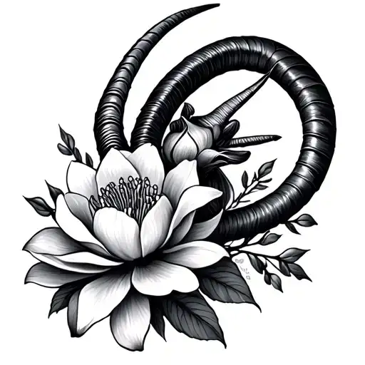 Capricorn and magnolia flower tattoo design idea