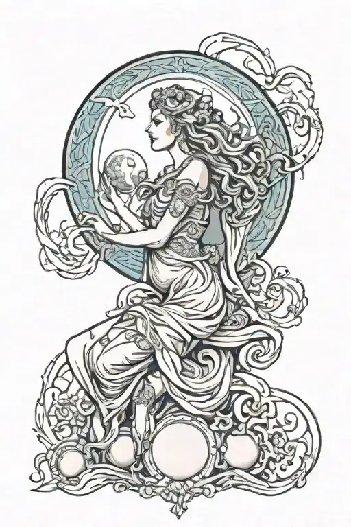 wisdom goddess full body moon rising tattoo design idea