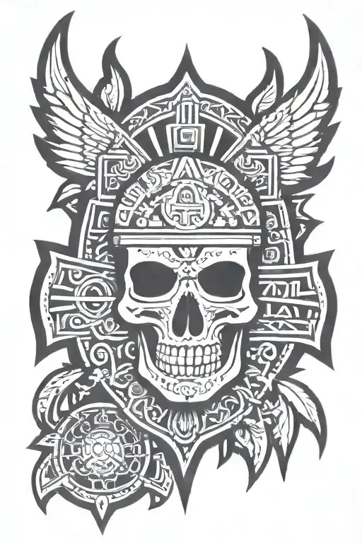 Aztec Shield Skull tattoo design idea