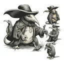 A rat masquerading as a plague doctor.Little people running away from a mouse. tattoo design idea