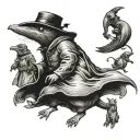 A rat masquerading as a plague doctor.Little people running away from a mouse. tattoo design idea
