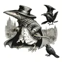 A rat masquerading as a plague doctor.Little people running away from a mouse. tattoo design idea