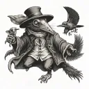 A rat masquerading as a plague doctor.Little people running away from a mouse. tattoo design idea