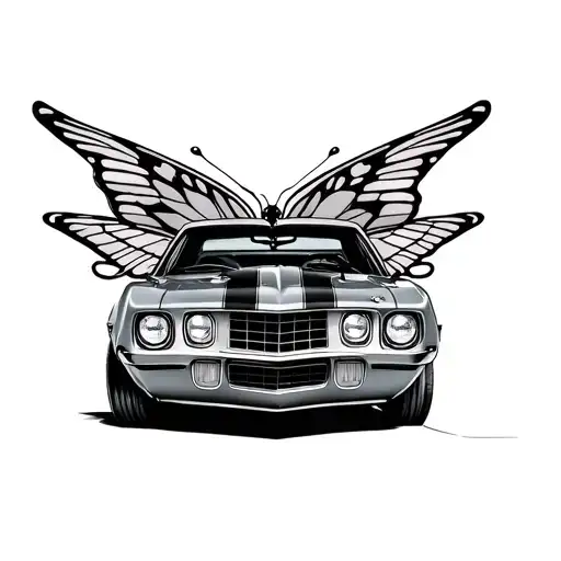 basic small 1969 Camaro with butterfly wings looking tattoo design idea