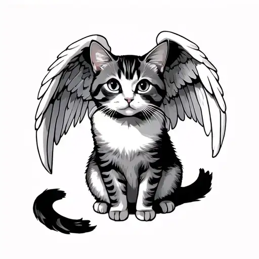 cat angel sitting tattoo design idea