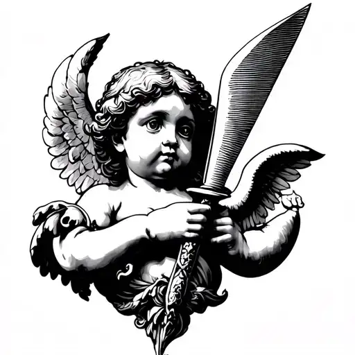 cherub holding a knife tattoo design idea