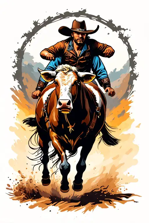 battleworn bull rider leaving a trail tattoo design idea