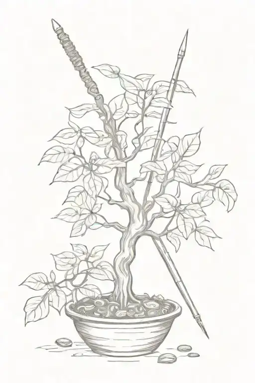 crochet hook, yarn, money tree growing tattoo design idea