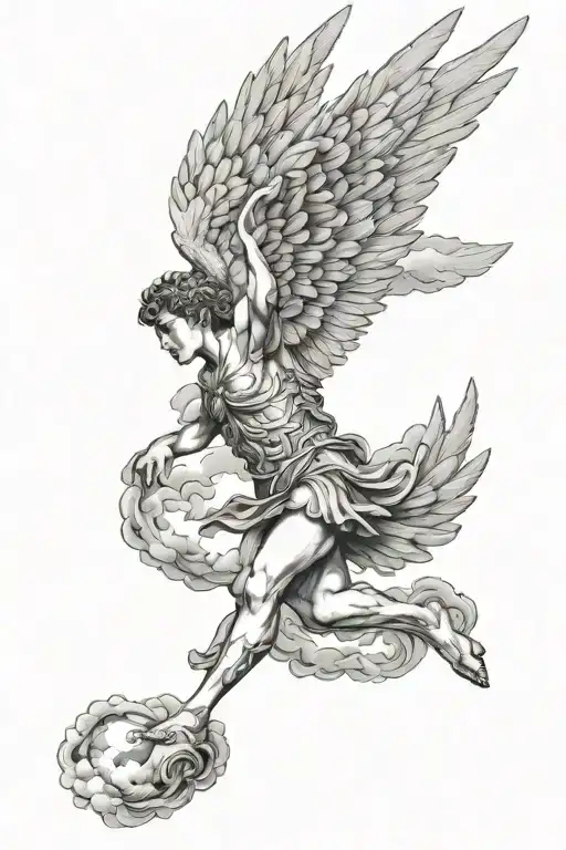 Icarus with clouds surrounding tattoo design idea