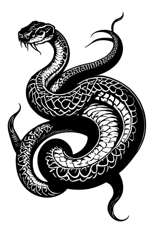 snake who bite his back tattoo design idea
