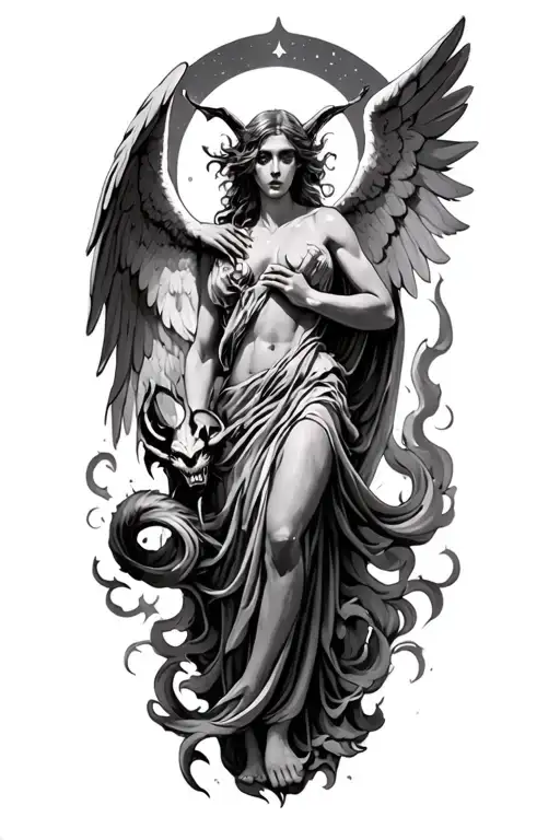 a angel killing a demon tattoo design idea