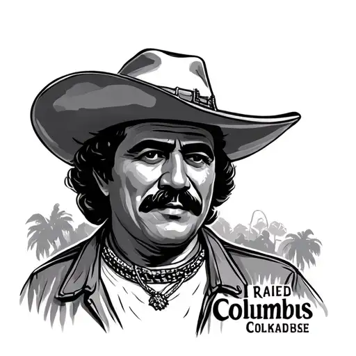 Pancho Villa wearing a t-shirt that says I raided Columbus tattoo design idea