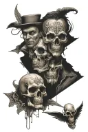 split personality two faces and a skull tattoo design idea