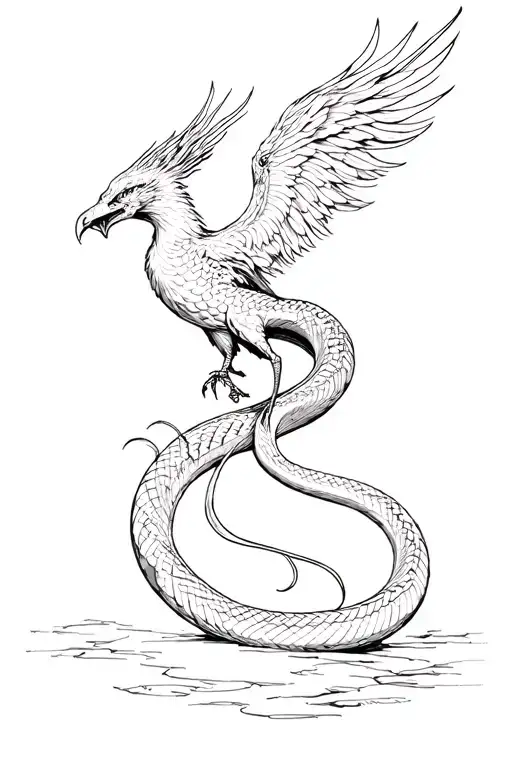 A phoenix coming out of the mouth of a snake tattoo design idea