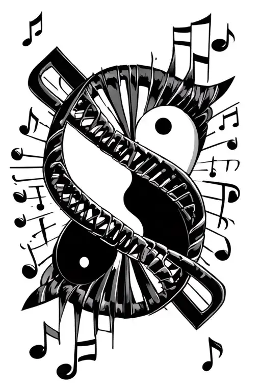 music , DNA helix and ying yang symbol tattoo design idea