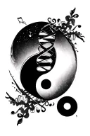 music , DNA helix and ying yang symbol tattoo design idea