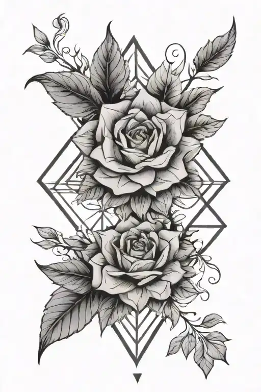 geometric floral diamond shape tattoo design idea