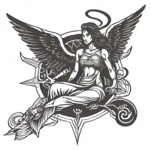 a biblically accurate neotribal cyber sigilist angel, minimalist tattoo design idea