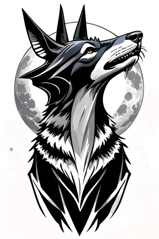 anubis wolf howling at the moon tattoo design idea