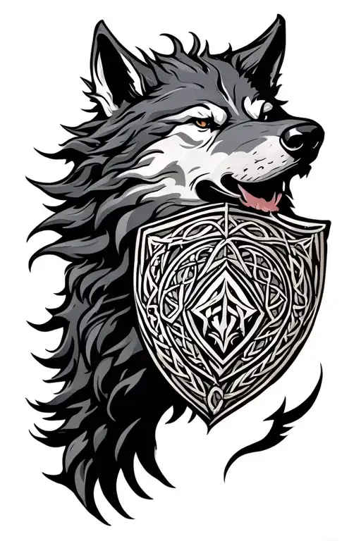 keltic shield and wolf tattoo design idea
