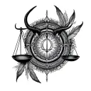 A mandala design incorporating Libra scales and Taurus feathers, symbolizing balance and harmony in the mother's life and her connection to nature tattoo design idea