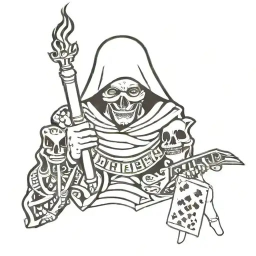 Chicano style tattoo BLACKWORK has the birth year 2004 in the image and a nun, cigarettes and playing cards. tattoo design idea