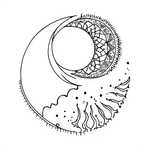 mandala, sun, moon merging together tattoo design idea