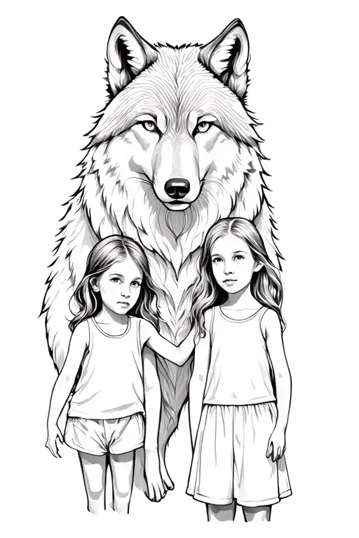 Wolf mother with two children tattoo design idea