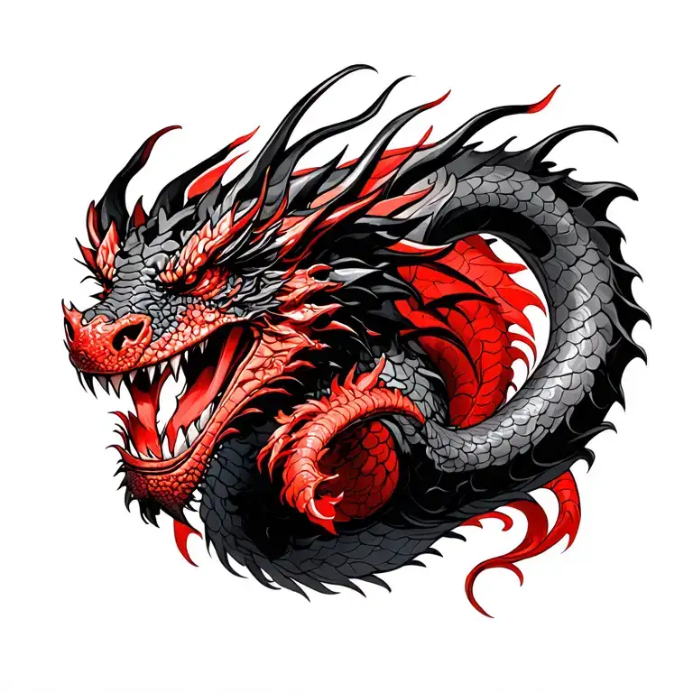 full bodied red and black realistic dragon wrapped tattoo design idea