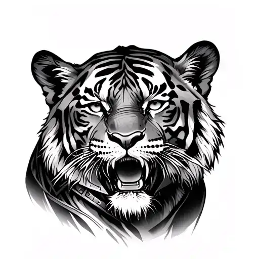 tiger in armour with cub tattoo design idea