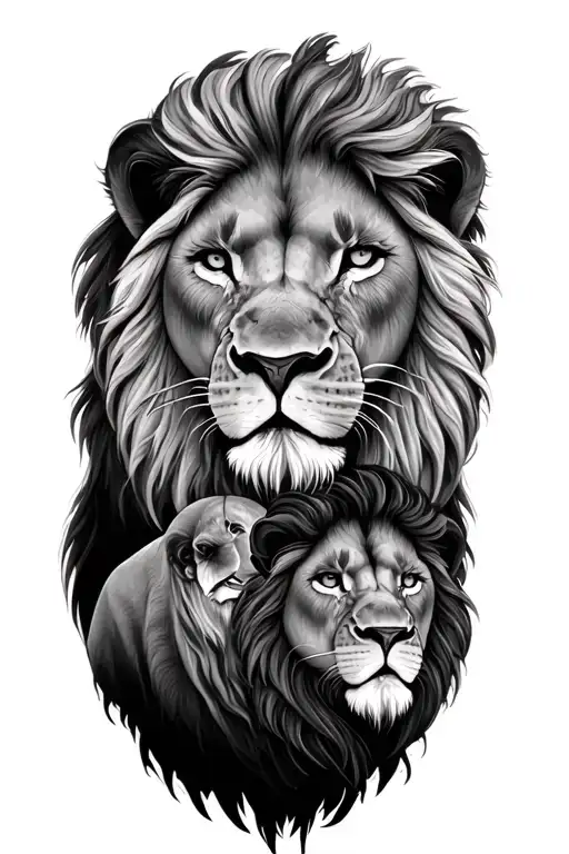 2 male lions 1 female lion tattoo design idea