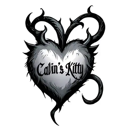 a heart with a devil's tail that says Calvin's Kitty tattoo design idea
