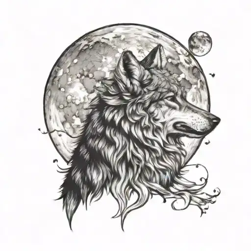 feminine wolf howling at the moon tattoo design idea