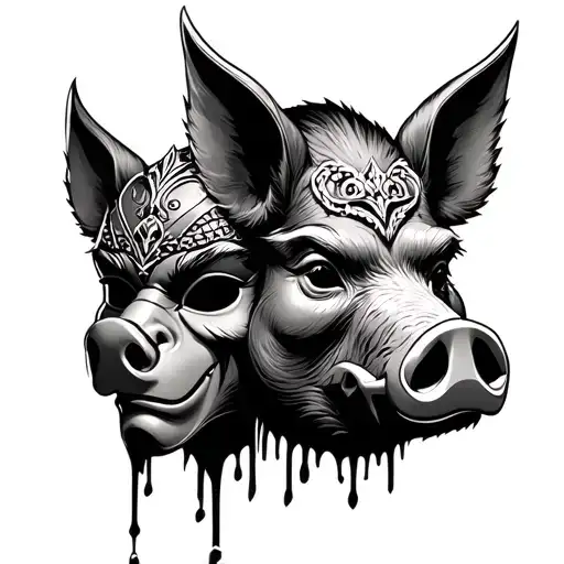 Venetian masks, orc, Elb, pig, dark tattoo design idea