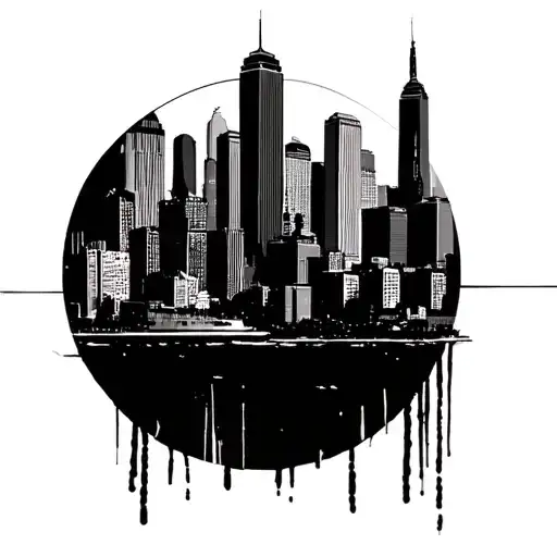 chicago skyline minimal line art circle tattoo design idea