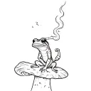 Psychedelic toad sitting on a mushroom, smoking a joint.  tattoo design idea
