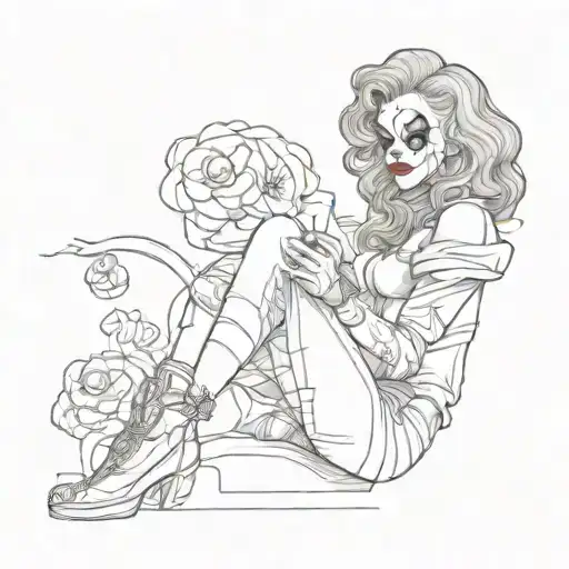 a woman with a clown mask on her leg tattoo design idea