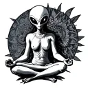 Hippies alien meditating with psychedelic tattoo design idea